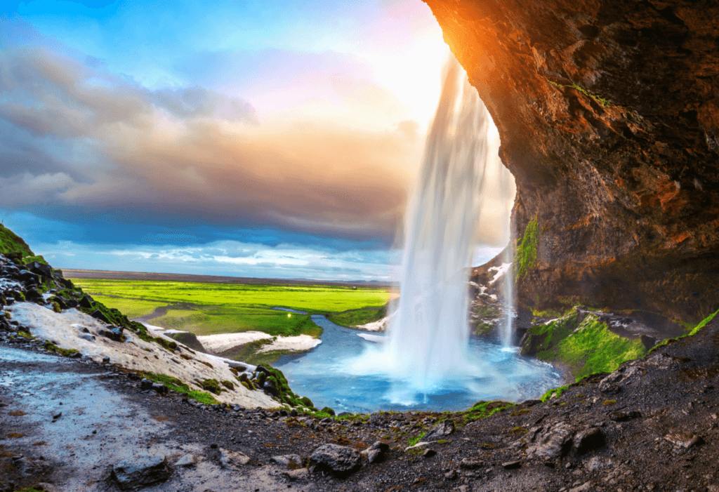 waterfall in iceland for story on how to get a cheap flight to Europe with Icelandair sale