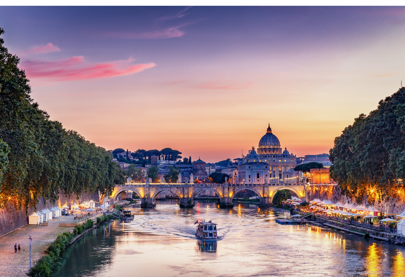 Picture of the tiber river in rome with st pauls in the background for How to Find Flights to Italy from NYC Using Points and Miles