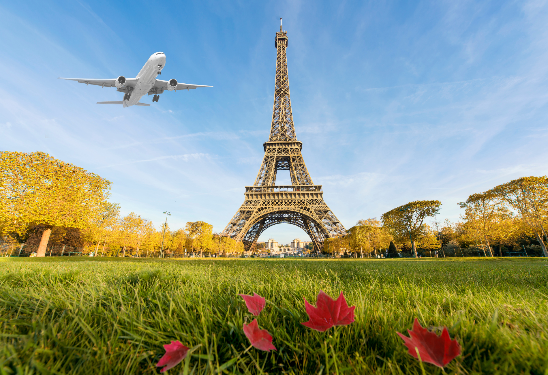 airplane over eiffel tower for story on the cheapest European cities to fly into