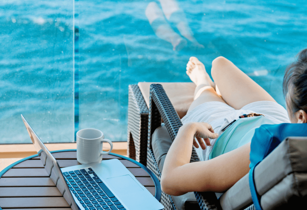 remote worker on cruise ship for article on the best cruise deals 2024