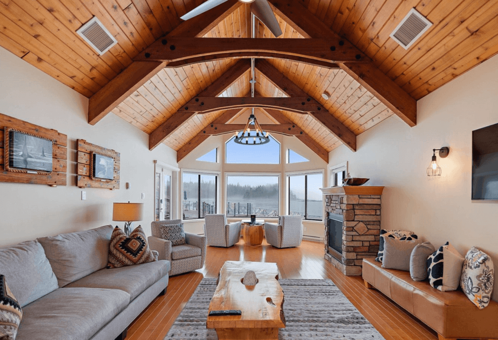 The interior of one of the forest villas in Sonoro Resort near Vancouver Island