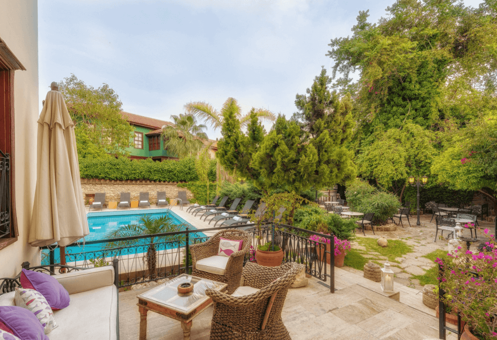 the pool area at the Tuvalo hotel in the Turkish Riviera