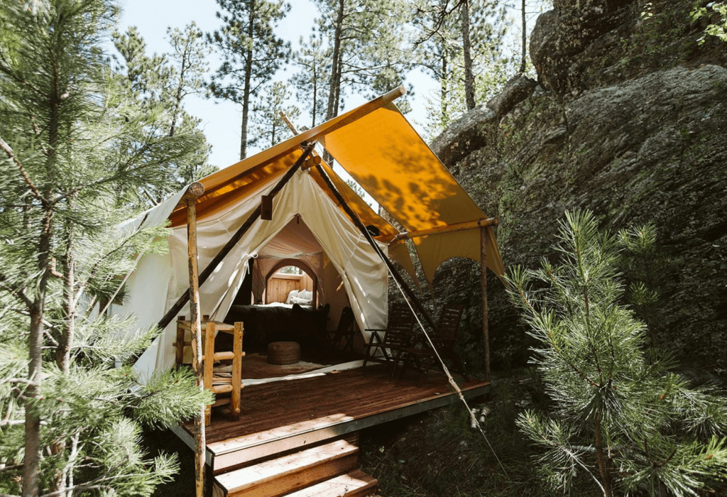The exterior of under canvas glamping tents in South Dakota