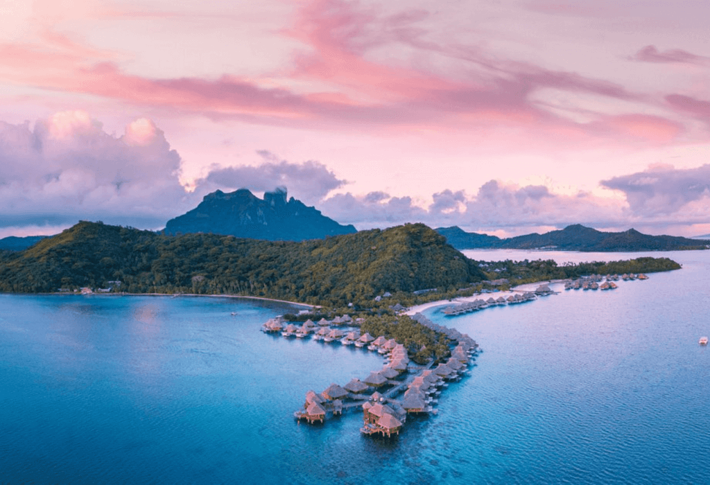 A view from above of the Conrad Bora Bora in French Polynesia
