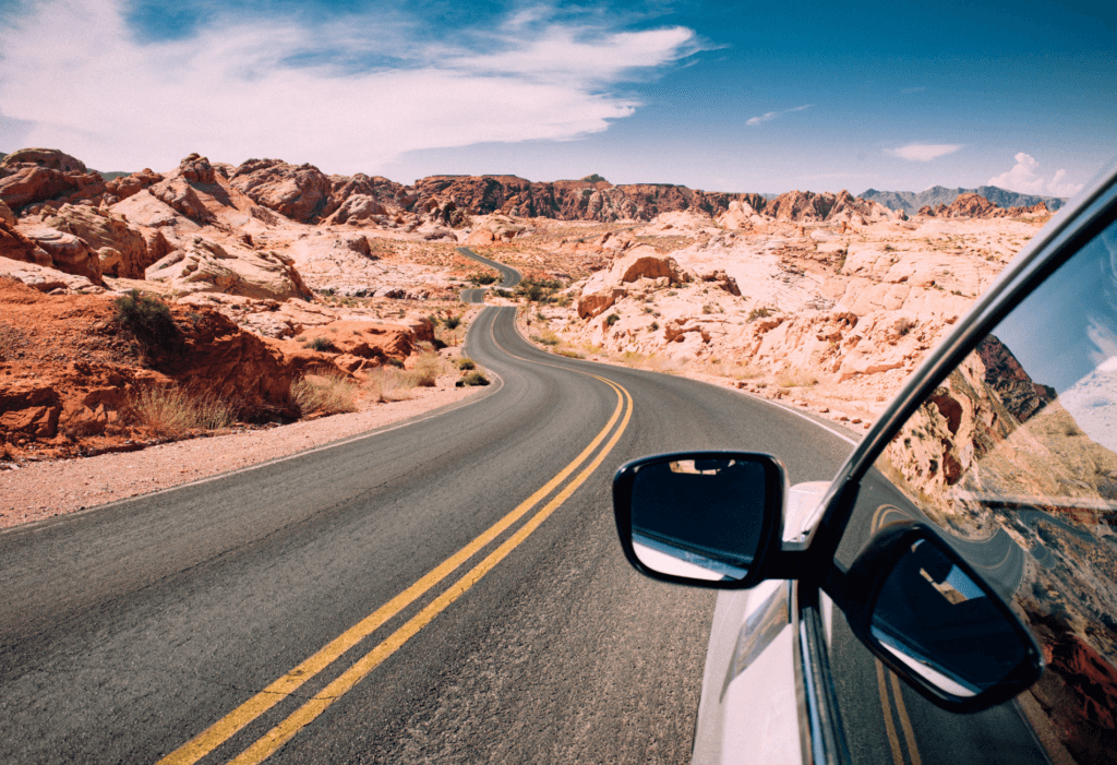 car on road for article on the double points promotion from national car rental