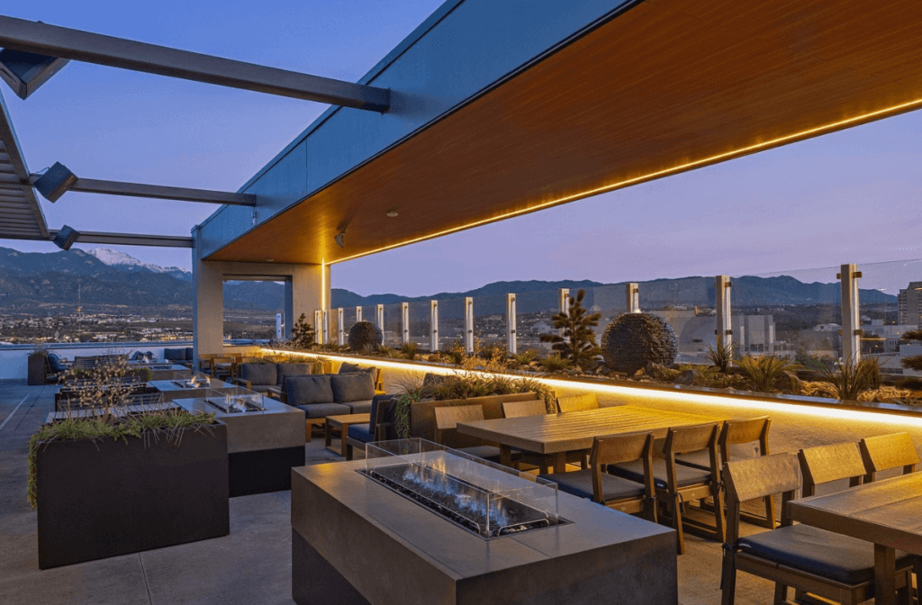 the rooftop bar of the Spring Hill Suites hotel in Colorado springs