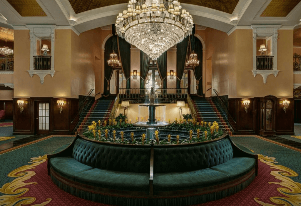 The opulent interior lobby in he Amway Grand Plaza in Grand Rapids Michigan