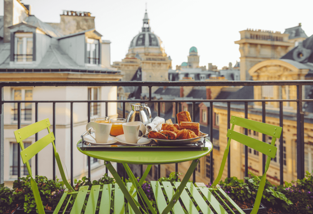 A hotel balcony in Paris overlooking the Panethon