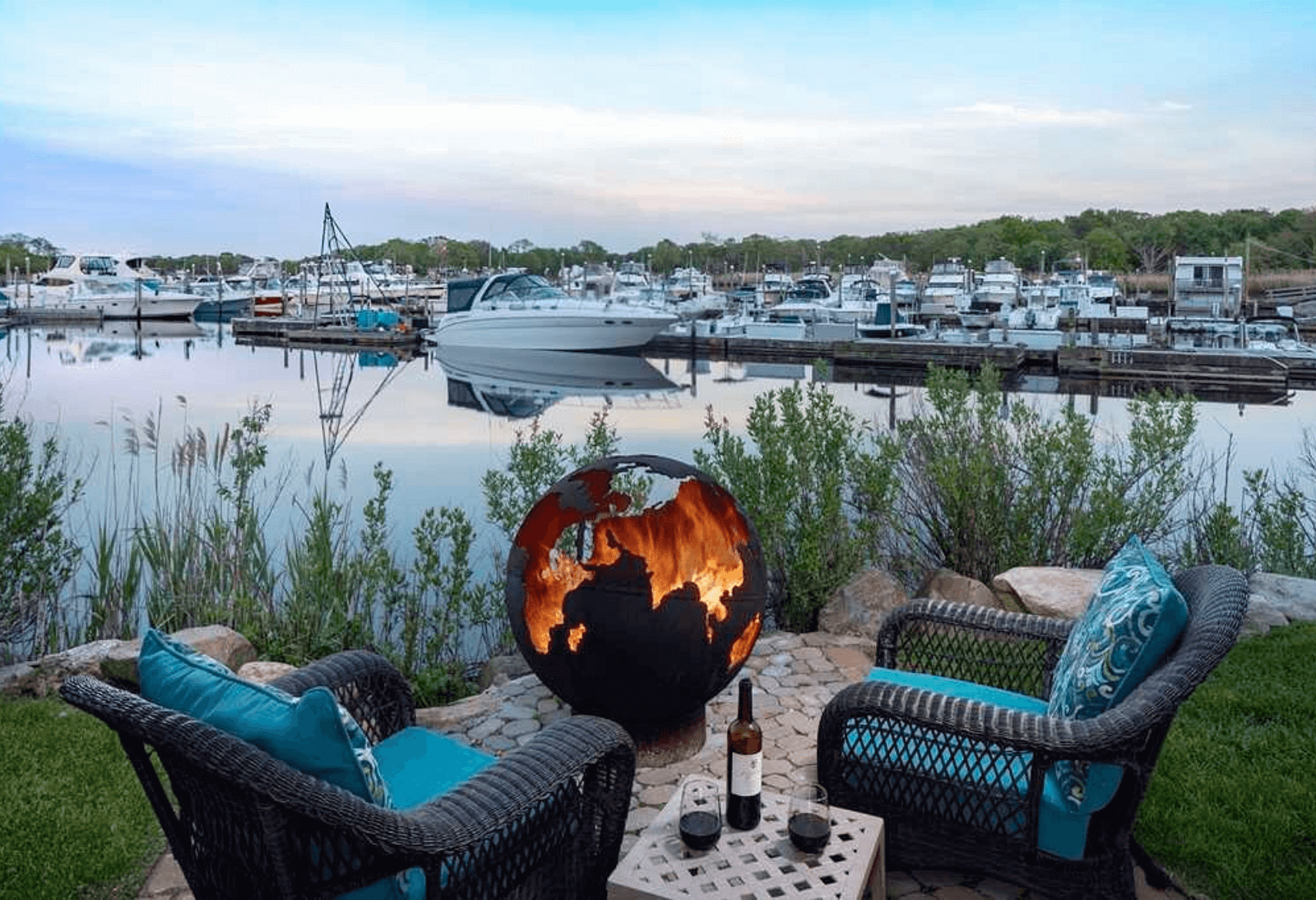 The firepit commonual area in the Hyatt Place Riverhead in the Hamptons