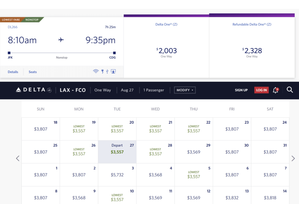 Delta One flight prices from the US to Italy