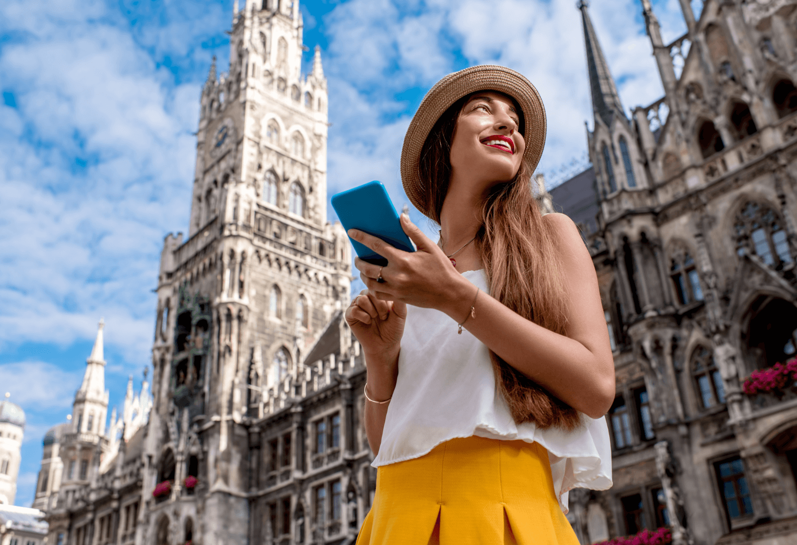 A girl explores a European city