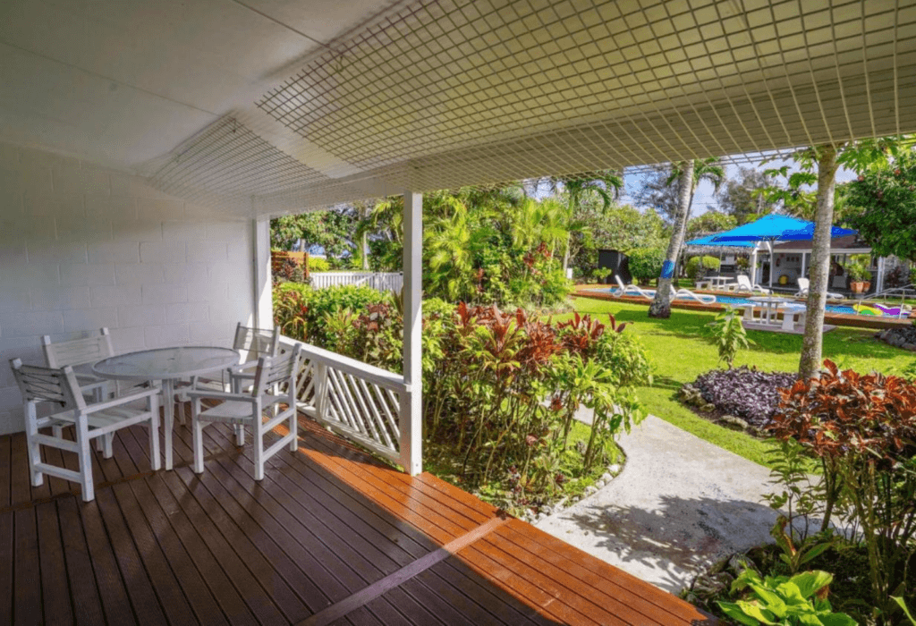 The view from a room at the bleack pearl beachside apartments in cook islands