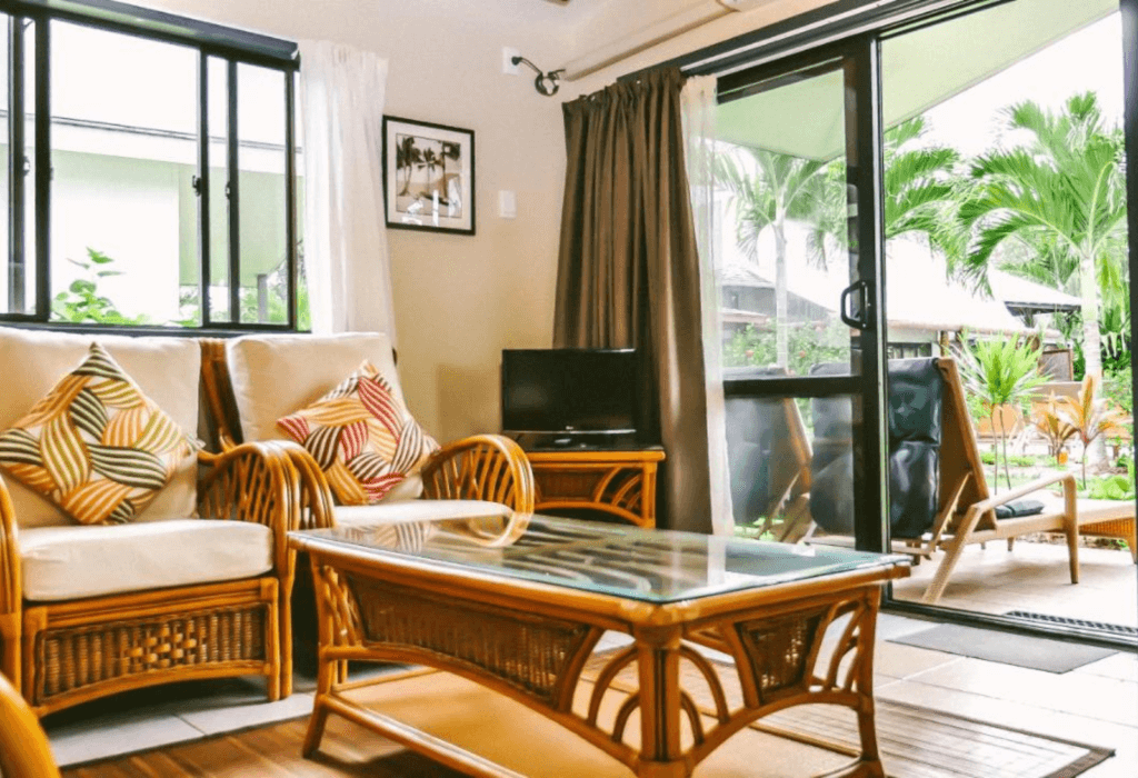 The inside view from a room in Muri Beach resort