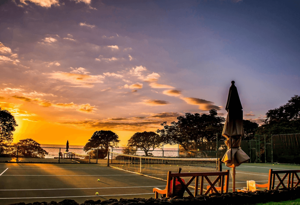 The seaside tennis courts at the Mauna Kea Resort