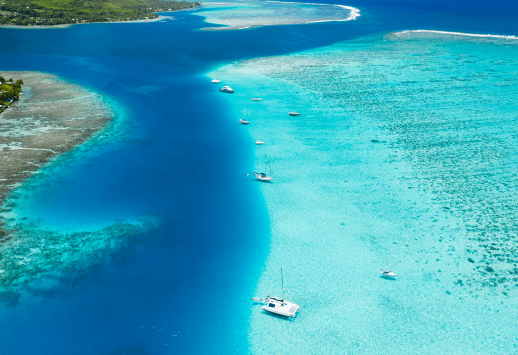 bird's eye view of French Polynesia, for story on cruise deals 2024