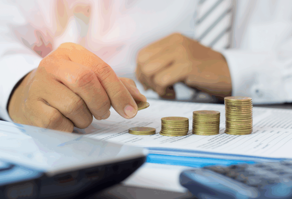 man moving money around