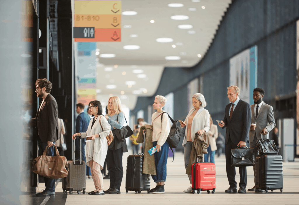 People waiting in a line at the airport