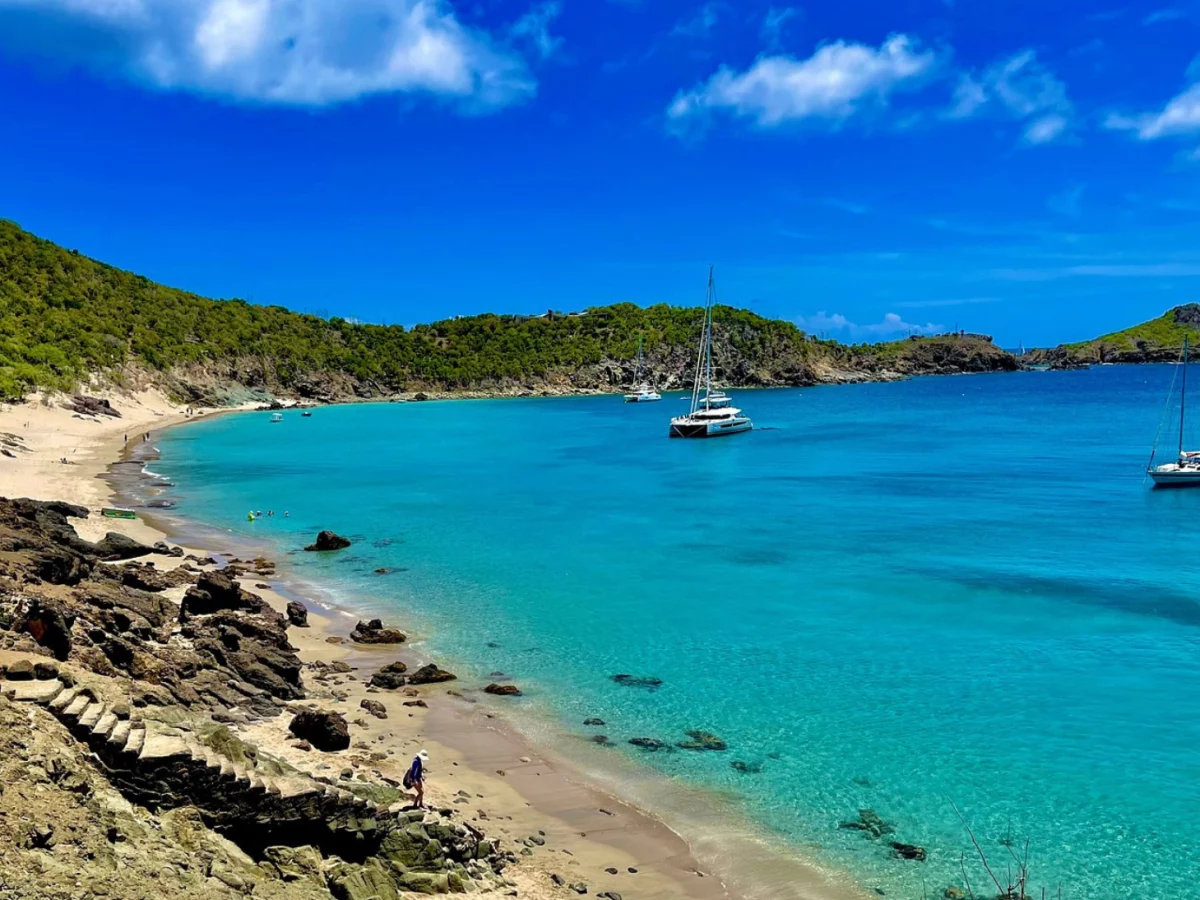 turquoise waters and cove of one of the best beaches in St. Barts